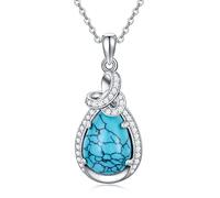 NTALJC Turquoise Moss Agate Necklace Silver Teardrop Turquoise Moss Agate Pendant Necklaces Vintage Boho Jewellery Gifts for Women Girls