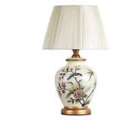 NTALJC Vintage Bedside Lamp Hand-painted Ceramic Table Lamp With Pleated Shade Decor For Living Room Bedroom Table Lamps for Bedroom,A,Dimmer switch