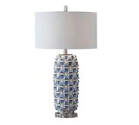 NTALJC Vintage Bedside Lamp Modern Ceramic Table Lamp Hand Embossed Blue Glaze Table Lamps for Living Room Bedroom Home Table Lamps for Bedroom,Push n Switch,35 * 60cm