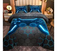 NTBED Game Console Comfort Set per ragazzi e ragazze 3D Gaming Geometric Lightweight Microfiber Bedding Set (blu, Queen)