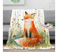 NTBSDVKDO stampa 3D Fox sitting gia plaid da divano microfibra biancheria da letto non perde pelo coperta da divano morbida per giovani in relax Watercolor fantastic 50x60inch(127x152cm)