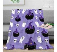 NTBSDVKDO stampa 3D Halloween cats coperta da pisolino microfibra biancheria da letto traspirante coperta da ufficio per regali per lavoratori smart working cartoon spooky design 70×80inch(180x200cm)