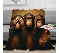 NTBSDVKDO stampa 3D scimpanzé trio coperta da viaggio microfibra biancheria da letto anti-pilling plaid da viaggio compatto per giovani in viaggio avventura artistico monkey 80×90inch(200x230cm)