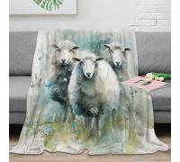 NTBSDVKDO stampa 3D Sheep trio coperta da divano microfibra biancheria da letto non perde pelo coperta da relax morbida per giovani in serate relax Watercolor pastoral scena 70×80inch(180x200cm)