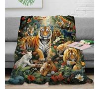 NTBSDVKDO stampa 3D Tiger family coperta microfibra biancheria da letto morbida e calda plaid compatto anti-pilling per studenti universitari Wild jungle arte 70×80inch(180x200cm)