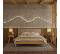NTC Ruby - Telaio per letto in legno con testiera e rattan naturale, fondo in rovere massello, con doghe silenziose, capacità 453,6 kg, montaggio senza sforzo, canna naturale, rovere