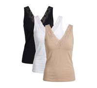 Ntelioglou Confezione da 3 canottiere da donna con scollo a V e finiture in pizzo, elasticizzate, senza maniche, comoda canottiera aderente, versatile per tutti i giorni e il tempo libero, Classico, 3