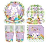 NTEVXZ 80pcs Stoviglie Pasquali Set, Piatti Compleanno Bambino, Tovaglia Piatti Tovaglioli Tazze, Stoviglie Festa di Pasqua, Decorazione Festa di Pasqua- 20 Ospiti