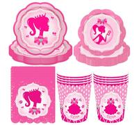 NTEVXZ Barbi Stoviglie di Compleanno Set, Vassoio di Carta, Tazza di Carta, Fazzoletto, Decorazione della Festa di Compleanno dei Bambini -8 posizione