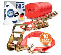 NTG 10 cinghie di tensionamento con cricchetto - ganci 2000 kg 6 metri - certificate TÜV/GS - 2 pezzi larghezza 35 mm - cinghie di fissaggio - certificate TÜV GS e conformi alla norma DIN EN 12195-2
