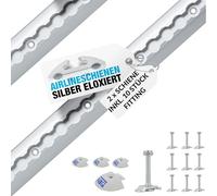 NTG 2 binari aerei da 2 m a forma semicircolare con fori - Certificazione TÜV - con 10 raccordi a vite + 4 tappi terminali | fusibile carico per camion e camper | argento anodizzato