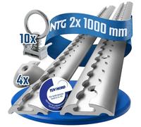NTG 2 binari per airline da 1 m, forma semicircolare in alluminio con fori | Set risparmio con 10 raccordi + 4 tappi finali | fissaggio carico per camion, rimorchi, camper | anodizzati | 1000 mm