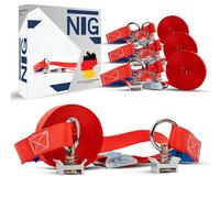 NTG 4 cinghie di tensionamento per binario aereo lunghe 5 m con chiusura a morsetto e 2 raccordi in alluminio | larghezza 25 mm | 300 kg | prodotte secondo la norma DIN