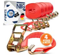 NTG 4 cinghie di tensione con cricchetto, ganci, 2000 kg, 4 metri di lunghezza, testate TÜV/GS, 2 pezzi da 35 mm di larghezza, cinghie di ancoraggio, certificate TÜV GS e secondo DIN EN 12195-2