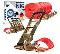NTG - 8 cinghie di tensione da 5000 kg, 10 m, con cricchetto Ergo a leva lunga - Certif. TÜV/GS - Cinghia di carico con gancio, 2 pezzi, cinghia di tensione per camion, cinghia di fissaggio 50 mm