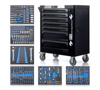 NTG Carrello portautensili utensili + 7 cassetti | 252 pezzi | Nero | Di cui 6 con utensili | Chiudibile a chiave | Cassetti riempiti | Carrello da officina Cassetta degli attrezzi