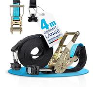 NTG Cinghie di ancoraggio per guida aerea in nero, due pezzi con cricchetto, con raccordo terminale, semplice in nero, 4000 mm, 1500 kg, cinghie di serraggio, DIN EN 12195-2 (2 pezzi)