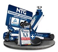 NTG, cric idraulico certificato TÜV, cric piatto da 2 tonnellate/2000 kg, 85 - 375 mm, per officina auto, auto e veicoli ribassati, portata fino a 2.000 kg, con cuscinetto in gomma (set 1)