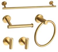 Ntipox Set di accessori da bagno in oro spazzolato, 5 pezzi, SUS304 in acciaio inox da 61 cm, Porta Asciugamani Bagno, Kit di accessori da bagno color oro da parete