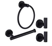 Ntipox Set di accessori per il bagno in acciaio inossidabile nero opaco, 4 pezzi, include anello per asciugamani, porta carta igienica e 2 ganci per accappatoi e asciugamani