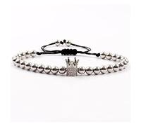 NTIYOU Bracciali Bracciali da Uomo Regalo da Donna Moda Nuova Corona Bracciale da Uomo Semplice Classico Corda Regolabile Tessuto Fatto a Mano 6 mm Perlina Perline(1)