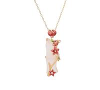 NTIYOU Collana con ciondolo in bambù di giada bianca for donna, squisito fiore rosso intarsiato con perle e gioielli con catena in rame dorato