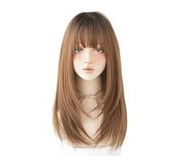 NTIYOU Parrucca Parrucche da donna Fascia dolce Parrucche marroni con frangia Capelli lunghi lisci Parrucche sintetiche for ragazze Parrucche da festa for uomo Donne (Color : 22in Onecolor)