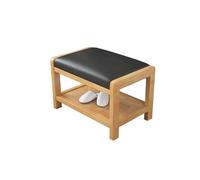 NTIYOU Poggiapiedi Sgabello basso in legno massello Scarpiera da ingresso Sgabello cambio scarpe Poggiapiedi for divano domestico for la casa, Sgabello creativo Sala(Wood color+Black)