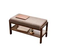 NTIYOU Poggiapiedi Sgabello Cambio Scarpe in Legno Massello Divano Sgabello Sfoderabile e Lavabile in Tessuto Sgabello Lungo Rettangolare for Sgabello Creativo Sala(Walnut Color,80x33x40cm)