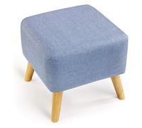 NTIYOU Poggiapiedi Supporto quadrato in legno Poggiapiedi imbottito Sedia ottomana Rivestimento in tessuto Tavole in lino rimovibili sgabelli piccoli sgabelli bassi in tessuto Sala(Blue)