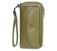 NTIYOU Portafogli Portafoglio da donna vintage in pelle ad alta capacità porta carte stile lungo portamonete multiuso con tasca for monete con finestra Durevole (Color : Green-1, Size : A)