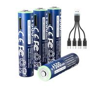 NTONPOWER Batterie al litio AAA 1,5 V 500 mWh, ricaricabili USB-C con cavo, confezione da 4, per torcia