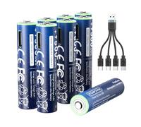 NTONPOWER Batterie al litio AAA 1,5 V 500 mWh, ricaricabili USB-C con cavo, confezione da 8 per torcia giocattolo e telecomando