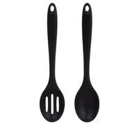 NTRUXZP 2 Pezzi Cucchiai in Silicone Antiaderenti Resistenti al Calore Cucchiaio da Insalata a Manico per Cucina Cottura Cottura Mescolando Strumenti di Miscelazione 20.3 x 4,5 cm, Nero