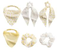 NTRUXZP 3 Pezzi Elastico per Capelli in Vera Seta, 3 Fascia Capelli e 3 Grande Anello per Capelli, Scrunchie, Fascia a Coda di Cavallo per Donna Ragazza (Bianco/giallo)