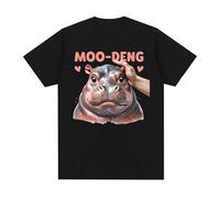 NTUSLFPG Moo Deng Bouncy Pig in Thai Picture The Cute Baby Hippo Funny T-Shirt Men 100% Cotton Black XL