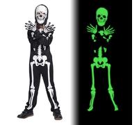 Ntwdby Costume da Scheletro per Bambini, Vestito da Scheletro Bambino, Tuta da Scheletro per Bambini, Costume da scheletro Glow in Dark per bambin, per Halloween, Cosplay, Ragazzo Ragazza (L)