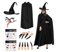 Ntwdby Costume Strega Donna, 6 Pezzi Costume da Strega Donne per Halloween, con Mantello da Stregas e Cappello da Strege, Halloween Costume Stregas per Adulti, per Halloween Cosplay Carnevale