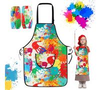 Ntwdby Grembiule Pittura Bambini Impermeabile 3 a 8 Anni, Grembiule Pittura Asilo con Maniche e Tasca, Grembiule da Cucina per Bambini per Cucinare, Cottura, Pittura, Artigianato