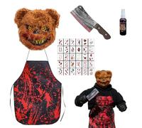 Ntwdby Maschera di Halloween Horror Orso Set, Maschera Orso Horror + Grembiule Insanguinato +30 Tatuaggi Adesivi Sanguinanti + Coltelli halloween + Sangue finto di Halloween, per Halloweens Cosplay