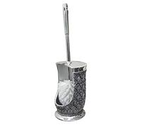 nu steel Spazzola per la pulizia del WC in resina a forma di cuore con perline e supporto per ciotola, salvaspazio, pulizia contemporanea, design decorativo con buona presa, cromato, argento