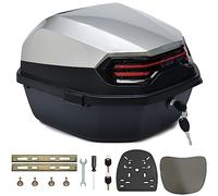 NUACOS 35L Bauletto Moto Universale Impermeabile Caschi Baule Valigia Rigida Touring Top Case con Schienalino,Bauletti con Piastra per Scooter/Motorcycle/Motos,Argento,16 * 16 * 11in