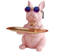 NUACOS Bulldog Decor Resina Bulldog Vassoio Statua Vassoio Moneta Piggy Bank Storage Portachiavi Caramelle Gioielli Orecchini Vassoio Adatto per La Decorazione Domestica Tavolo da Pranzo Decor (Rosa)