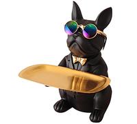 NUACOS Bulldog Francese Decor Bulldog Vassoio Portachiavi Porta Caramelle, Multifunzione Resina Bulldog Moneta Salvadanai Scrivania Vassoi Decorativi, Ufficio Casa Ingresso Chiave Snack Vassoio(Nero)