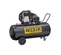NUAIR Compressore Aria a Cinghia, 200 Litri, Bicilindrico B2800B/200 CM3 TECH PRO, 3HP, 330l/min, Serbatoio Orizzontale, 230V, Nero con Ruote