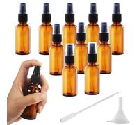 Nuangoo 10 pezzi Bottiglie Spray Vetro, 50 ml Flaconi spray vuoti in vetro,Flaconi spray in Vetro Ambrato con imbuto e contagocce per Profumi, Cosmetici, oli Essenziali, Massaggi