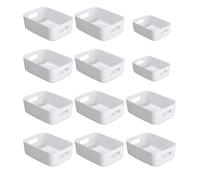 Nuangoo 12 Pezzi Cestini Portaoggetti in Plastica,Scatole Contenitore Portaoggetti Box Organizzatore con Manici per organizzare la cucina/armadio/ufficio/scuola e casa