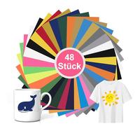 Nuangoo 48 Pezzi Vinile Termoadesivo per Cricut - Termovinile per Tessuti 30,5×20,5 cm, Compatibile con Tutte le Macchine da Taglio, per T-Shirt, Abbigliamento, Cappelli e Progetti Fai-da-te