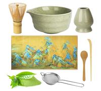 Nuangoo Set matcha da 7 pezzi, accessori per matcha, tra cui frusta per matcha, colino per matcha, ciotola per matcha, frusta per tè, canovaccio e cucchiaio per matcha