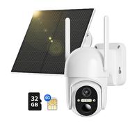 NUASI 4G LTE Telecamera con SIM e 32GB Memoria Scheda, 2K 360° PTZ Telecamera Senza Fili Esterno con Pannello Solare, Visione Notturna a Colori, Audio Bidirezionale, PIR Rilevamento Videocamera, IP66